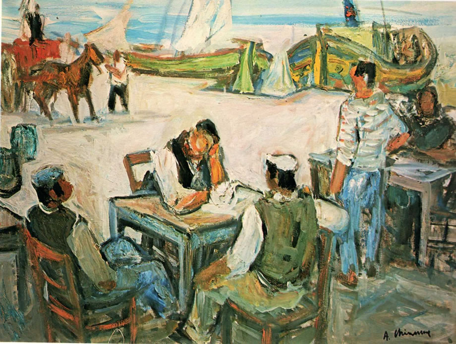 Marinai ad Ischia, 1975, olio su tela, cm 60x80, Napoli già collezione Serio